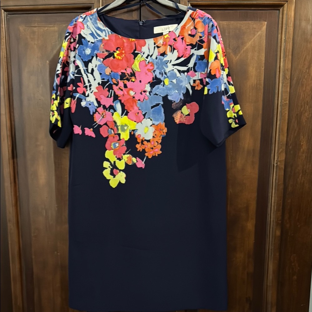 LOFT Floral Print Navy Dress